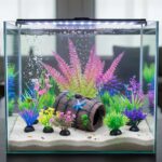 A colorful Ameliade 12-piece aquarium decoration set featuring a broken barrel cave and various artificial plastic plants.