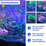 A colorful 8-piece set of Ameliade artificial aquarium plastic plants and a rock cave decoration for fish tanks.
