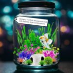 A 16-piece BOYIEENTER aquarium decoration set featuring colorful artificial plastic plants and a smooth fish cave rock.