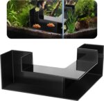 Black 5-inch EMUTOL aquarium underground tunnel with two entrances, partially buried in substrate, in a fish tank.