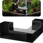 Black 5-inch EMUTOL aquarium underground tunnel with two entrances, partially buried in substrate, in a fish tank.