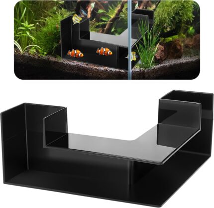 Black 5-inch EMUTOL aquarium underground tunnel with two entrances, partially buried in substrate, in a fish tank.