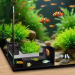 Black 5-inch EMUTOL aquarium underground tunnel with two entrances, partially buried in substrate, in a fish tank.