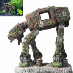 Small fazhongfa Star Wars AT-AT Walker resin aquarium decoration with fake moss details, suitable for fish tanks.