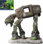 Small fazhongfa Star Wars AT-AT Walker resin aquarium decoration with fake moss details, suitable for fish tanks.