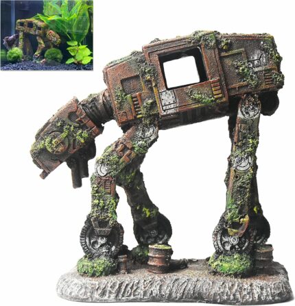 Small fazhongfa Star Wars AT-AT Walker resin aquarium decoration with fake moss details, suitable for fish tanks.