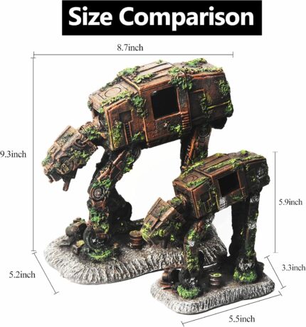 Small fazhongfa Star Wars AT-AT Walker resin aquarium decoration with fake moss details, suitable for fish tanks.