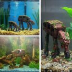 Small fazhongfa Star Wars AT-AT Walker resin aquarium decoration with fake moss details, suitable for fish tanks.