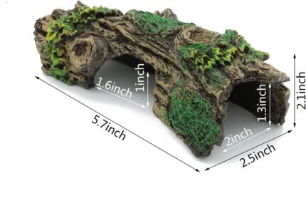 A brown resin hollow tree trunk aquarium ornament with three openings, designed for fish to hide and play.