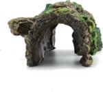 A brown resin hollow tree trunk aquarium ornament with three openings, designed for fish to hide and play.