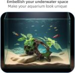 Textured resin artificial driftwood cave with silk plants, suitable for fish tanks and terrariums, offering a naturalistic hi