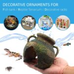 Yellow and green relaqcc Leaning Vase Hideaway Cave aquarium decor, suitable for fish and reptiles.