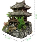 Multicolor resin castle aquarium decoration featuring an Eastern Tower design, providing shelter for fish.