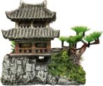 Multicolor resin castle aquarium decoration featuring an Eastern Tower design, providing shelter for fish.