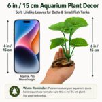 Two UreverFins artificial silk aquarium plants with driftwood bases, realistic green and brown colors, in a fish tank.